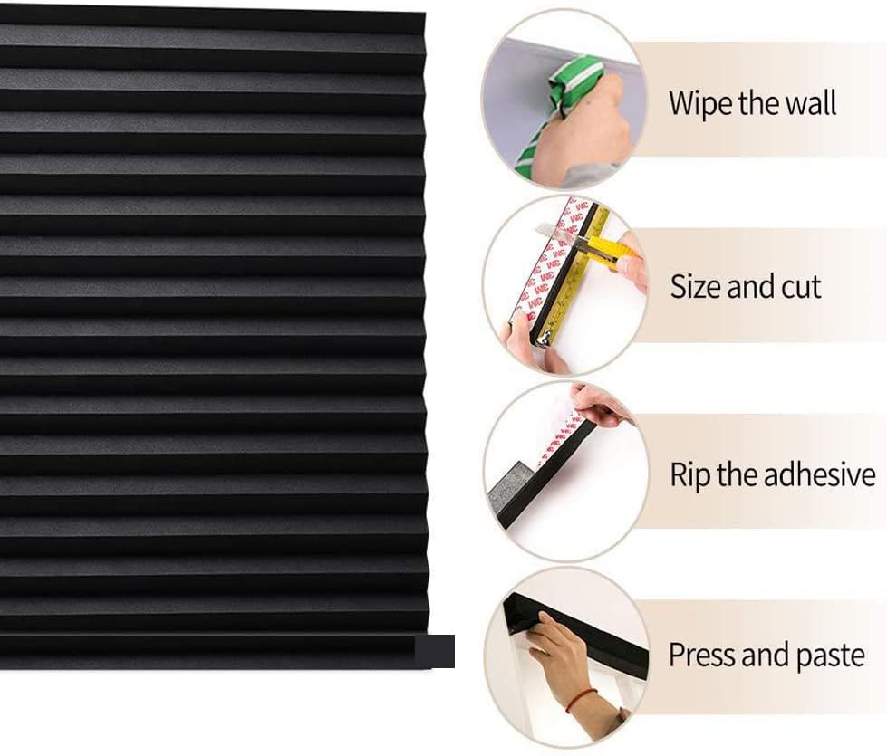 2Pcs Temporary Window Blinds Cordless, Self Adhesive Pleated Paper Blinds Window Shades Blackout Blinds for Windows Doors Non-Woven Fabric No Drill Blinds for Home Office Easy to Cut and Install