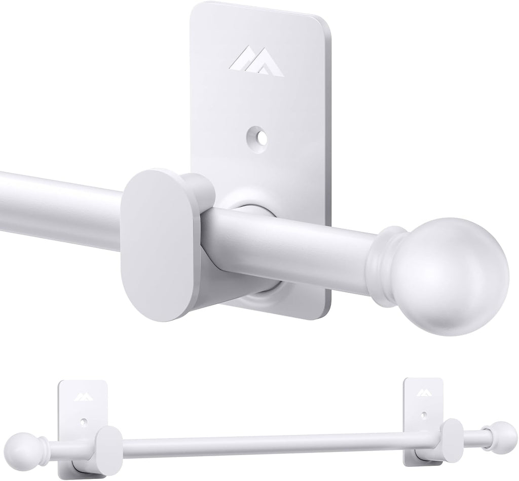 ZNONOX Curtain Rods No Drilling for Windows 30 to 60 Inches,5/8 Inch Diameter No Drill Curtain Rod Set with 3M Adhesive Brackets, White