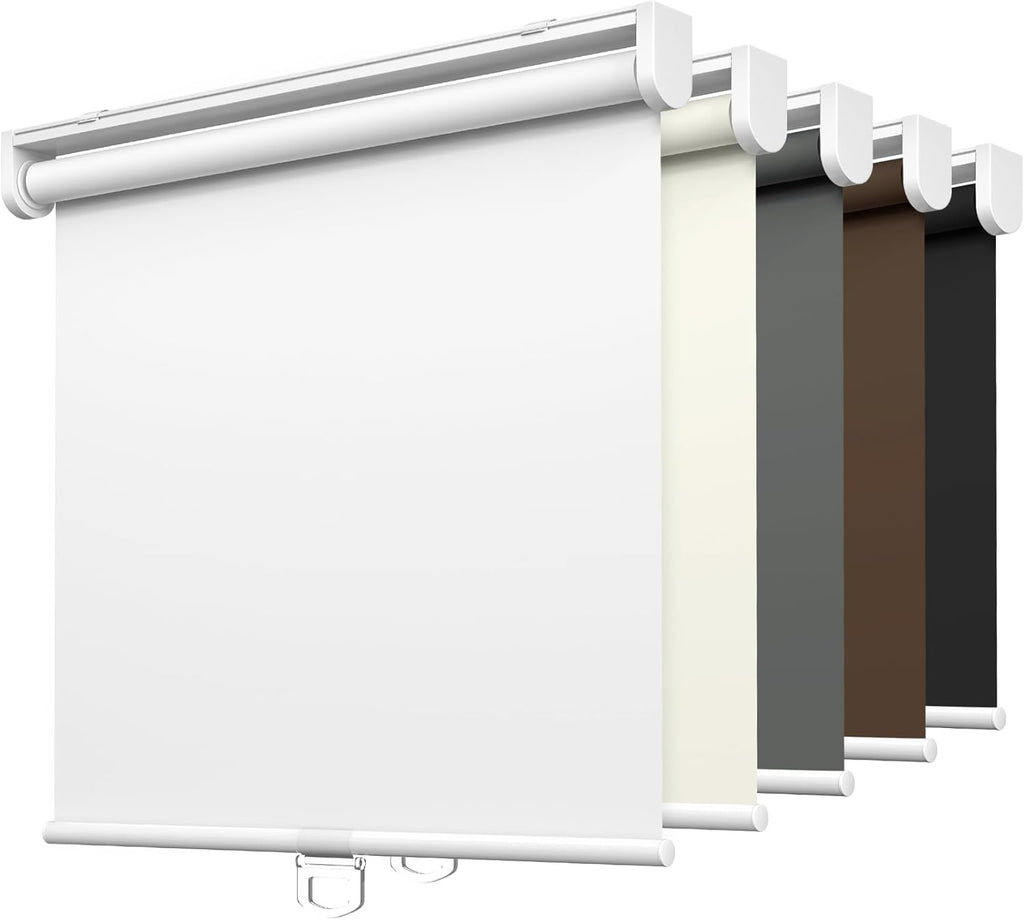 LazBlinds No Tools No Drill Cordless Roller Shades, 100% Blackout Roller Blinds for Windows, Thermal Insulated UV Protection Waterproof Roll Up Window Blinds and Shades, 28'' W x 72'' H, White