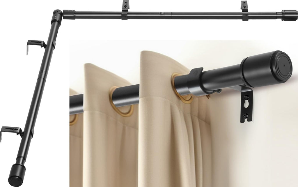 Heavy Duty 1 Inch Corner Curtain Rods Set 30-87 Inch Curtain Rod for Windows L Shaped Curtain Rods Window Curtain Rods Set (Black)