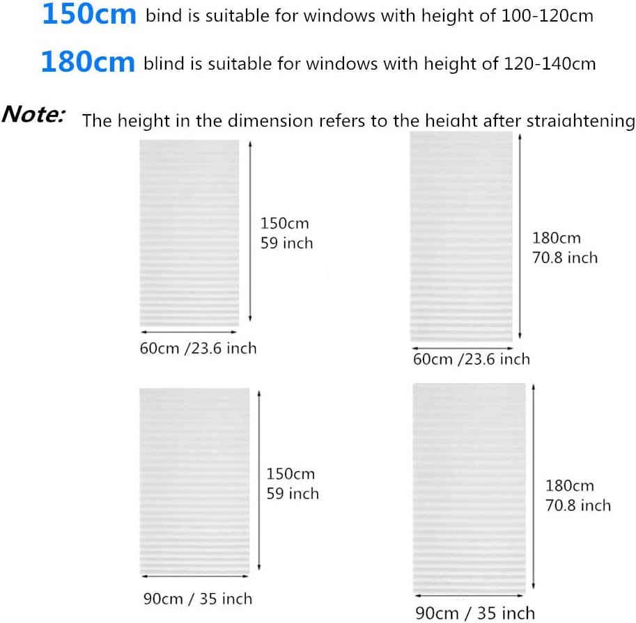2Pcs Temporary Window Blinds Cordless, Self Adhesive Pleated Paper Blinds Window Shades Blackout Blinds for Windows Doors Non-Woven Fabric No Drill Blinds for Home Office Easy to Cut and Install