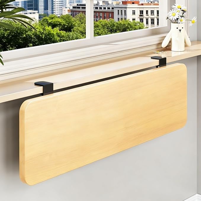 Clamp-on Foldable Window Sill Extension, No Drill Computer Desk Extender Table, Ledge Countertop Board, Detachable Plant Shelf(60x20cm(23 5/8x7 7/8"))