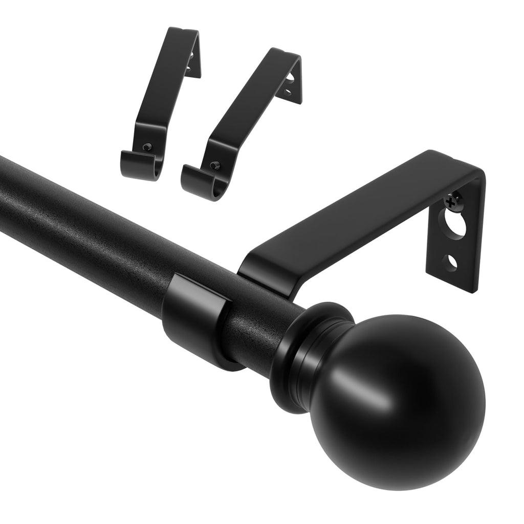 Curtain Rods for Windows 28 to 48 inch, 5/8 inch Black Curtain Rod Set with Brackets, Splicing Adjustable Metal Drapery Rod for Bedroom, Kitchen, Living Room, Matte Black
