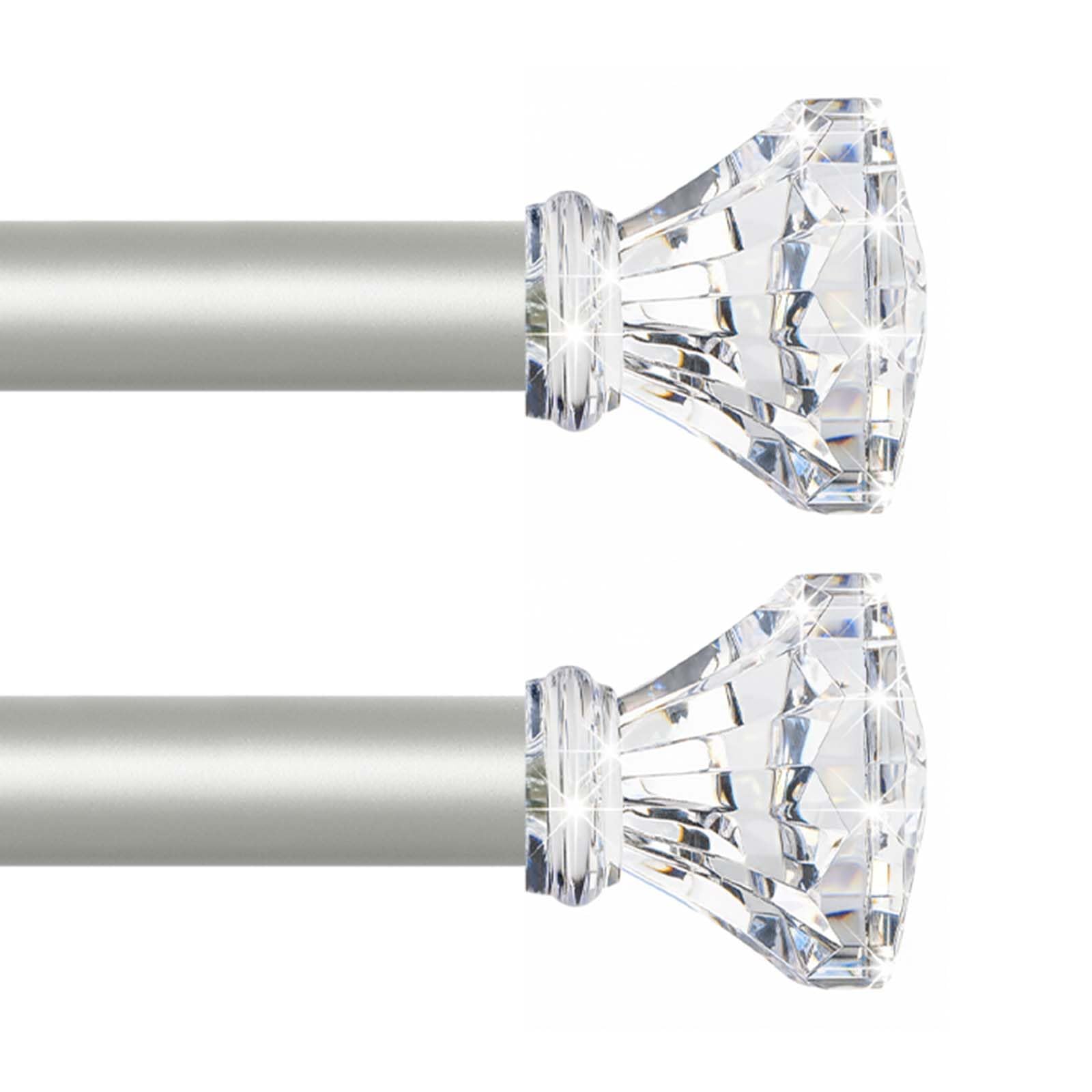 TVWOO Silver Curtain Rods 48 to 84 Inch,3/4 Inch Adjustable Curtain Rod Set,Modern Single Window Curtains Rods,Heavy Duty Curtain Rods,Acrylic Finials Decorative Drapery Rods 36-88”,Antique Silver