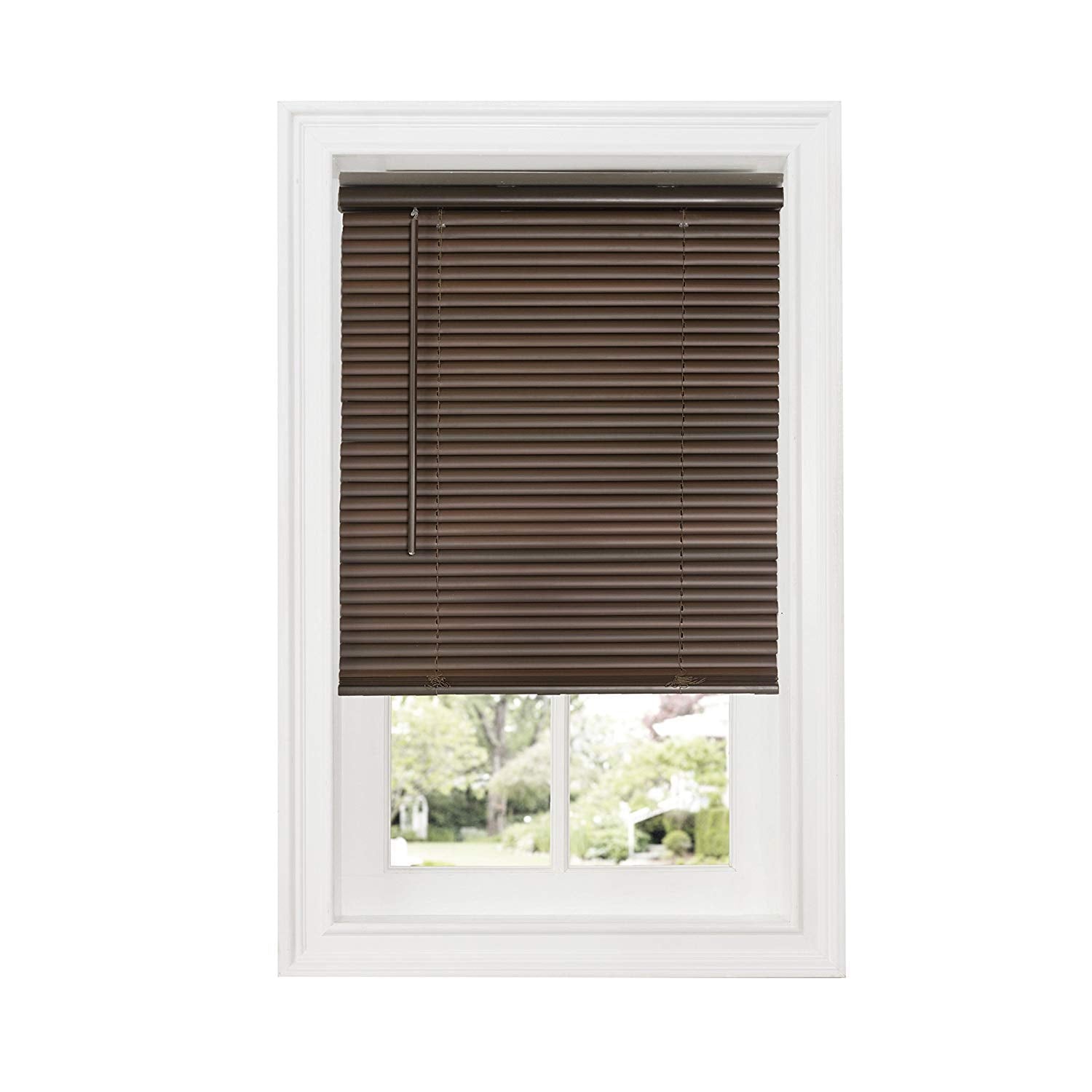 Cordless Room Darkening Mini Blind - 27 Inch Width, 64 Inch Length, 1" Slat Size - Mahogany - Cordless GII Deluxe Sundown Horizontal Windows Blinds for Interior by Achim Home Decor