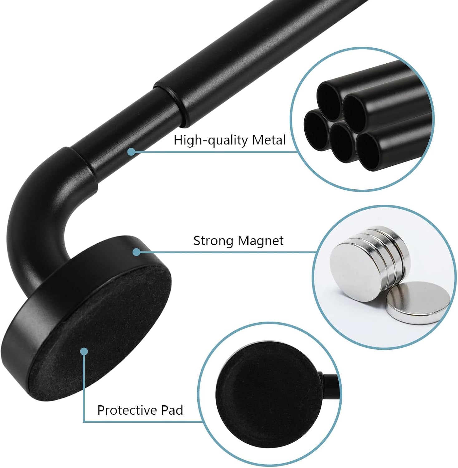 TYRON Magnetic Curtain Rods Set of 2 for Metal Doors Adjustable 30"-40" Diameter 3/8" Magnetic Curtain Rods French Door Magnetic Curtain Rods