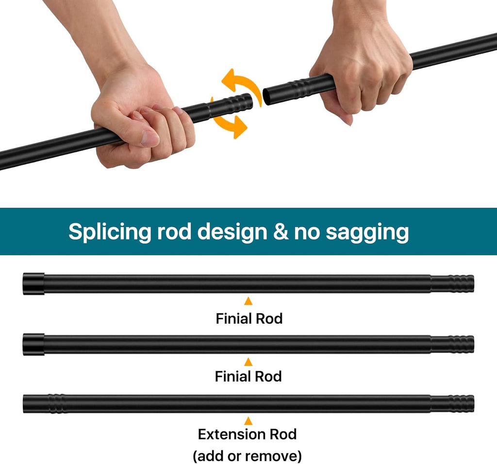 Black Curtain Rods Set of 2, Adjustable 28-48 inch Curtain Rod Set for Windows, 5/8" Diameter Metal Drapery Rod for Bedroom, Kitchen, Heavy Duty Curtain Rods 2 Pack