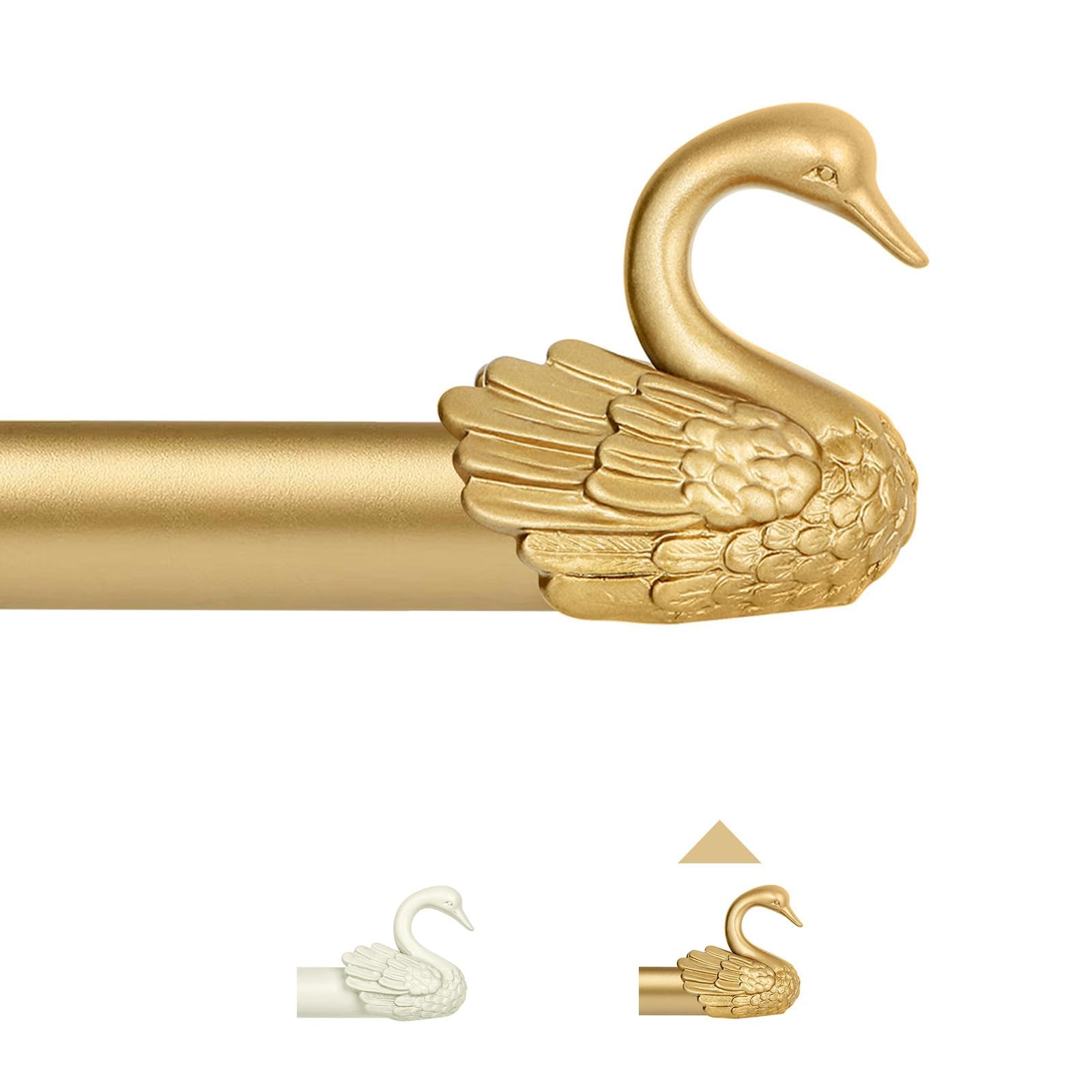 TANGWIN 2 Pack Gold Curtain Rods 48 to 84 Inch,1 Inch Heavy Duty Curtain Rods with Brackets,Adjustable Curtain Rod Set,Decorative Swan Finials Drapery Pole,Single Rod for Bedroom 36-88",Brass Gold