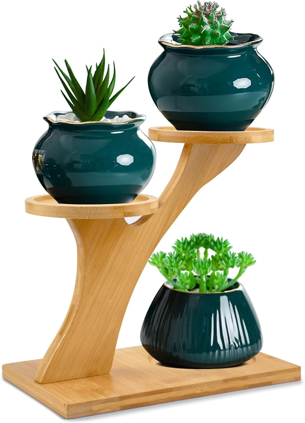 XXXFLOWER Bamboo Plant Stand ,3 Tiers Indoor Succulent Windowsill Shelf - Small Tabletop Plant Holder for Home, Office, Living Room, Bedroom Decoration 2pc