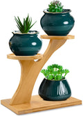 XXXFLOWER Bamboo Plant Stand ,3 Tiers Indoor Succulent Windowsill Shelf - Small Tabletop Plant Holder for Home, Office, Living Room, Bedroom Decoration 2pc