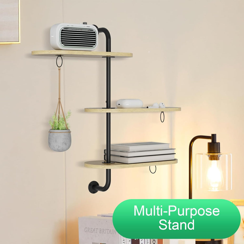 Rotating Window Plant Shelves with 3 Anti-slip Mats, 3 Tier Plant Stand Indoor Outdoor, Wooden Window Plant Shelf with 3 Circle Hook, Hanging Plant Holder for Window, Potted Plants, Flowerpots (Oak