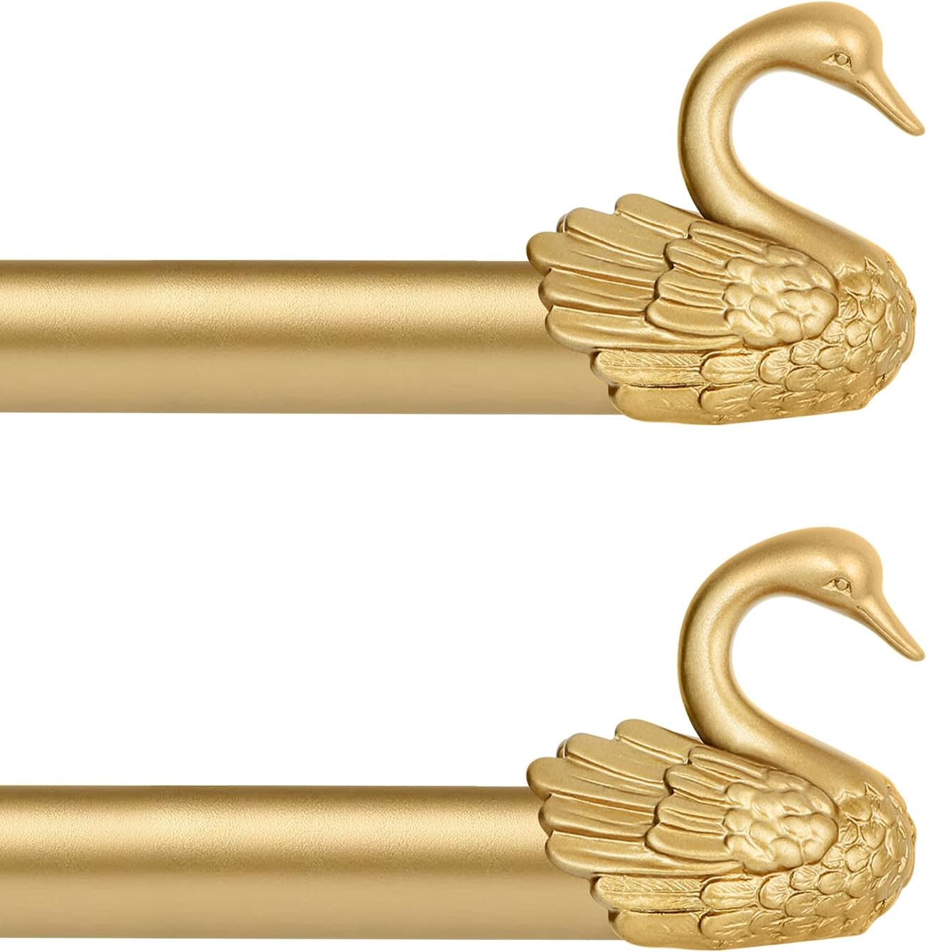 TANGWIN 2 Pack Gold Curtain Rods 48 to 84 Inch,1 Inch Heavy Duty Curtain Rods with Brackets,Adjustable Curtain Rod Set,Decorative Swan Finials Drapery Pole,Single Rod for Bedroom 36-88",Brass Gold