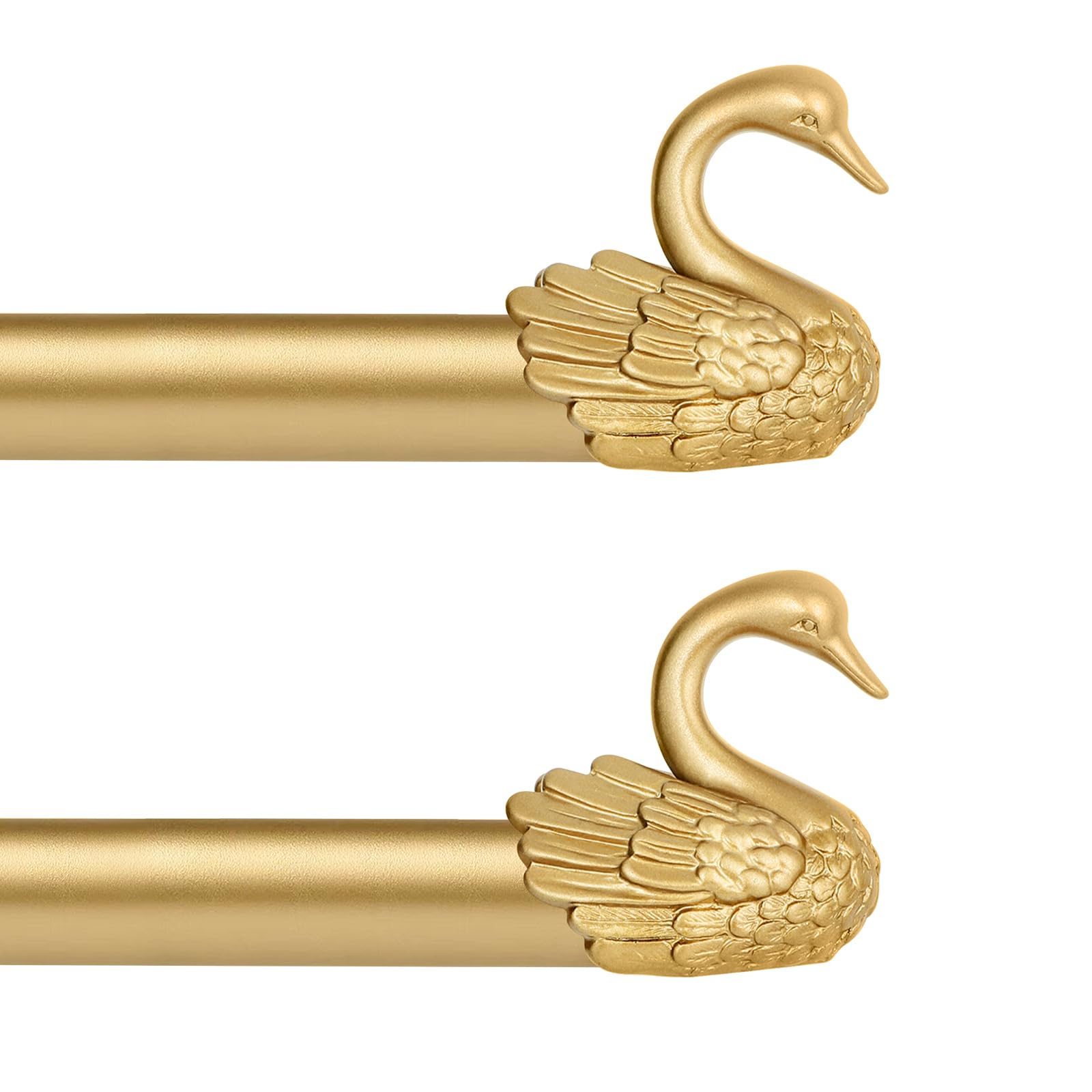 TANGWIN 2 Pack Gold Curtain Rods 48 to 84 Inch,1 Inch Heavy Duty Curtain Rods with Brackets,Adjustable Curtain Rod Set,Decorative Swan Finials Drapery Pole,Single Rod for Bedroom 36-88",Brass Gold