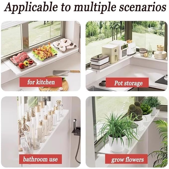 Window Sill Extender Carbon Steel Ledge Plant Shelf Countertop Extension Board With Magnetic Base For Kitchen, Bathroom Office Organization