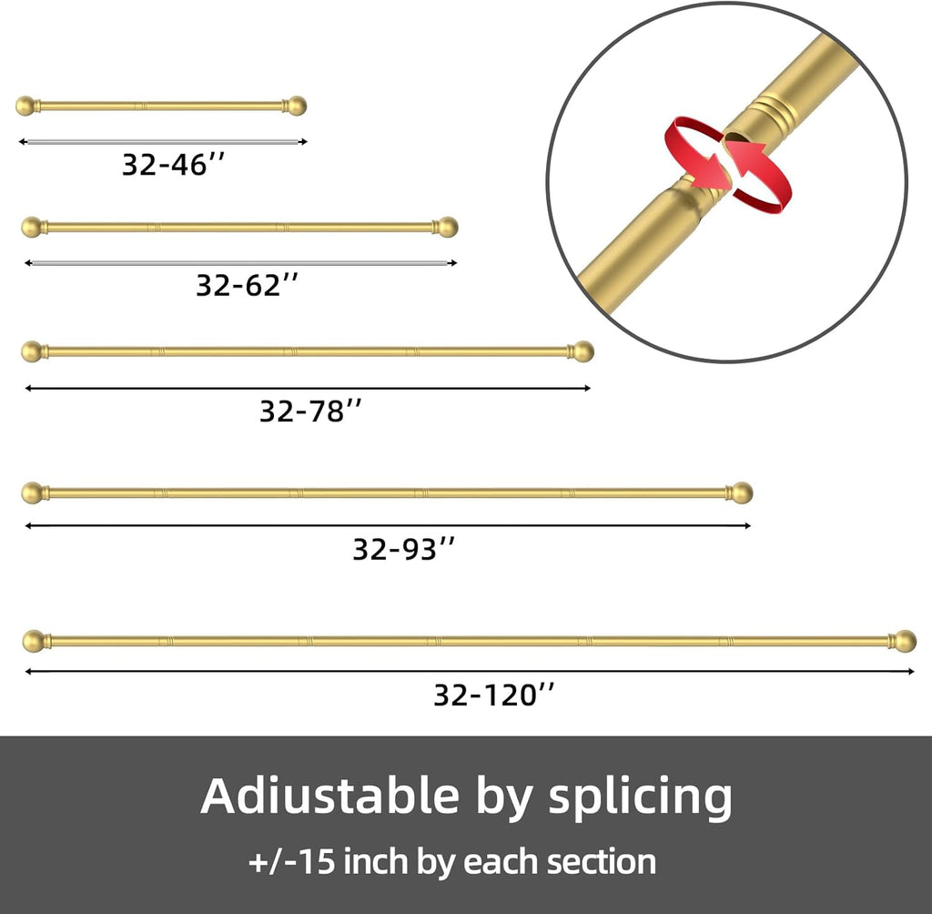 GXOACKJ Curtain Rods for windows 32-48 inch, 5/8 inch Decorative Gold Splicing Heavy Duty Metal Curtain Rod set with Brackets