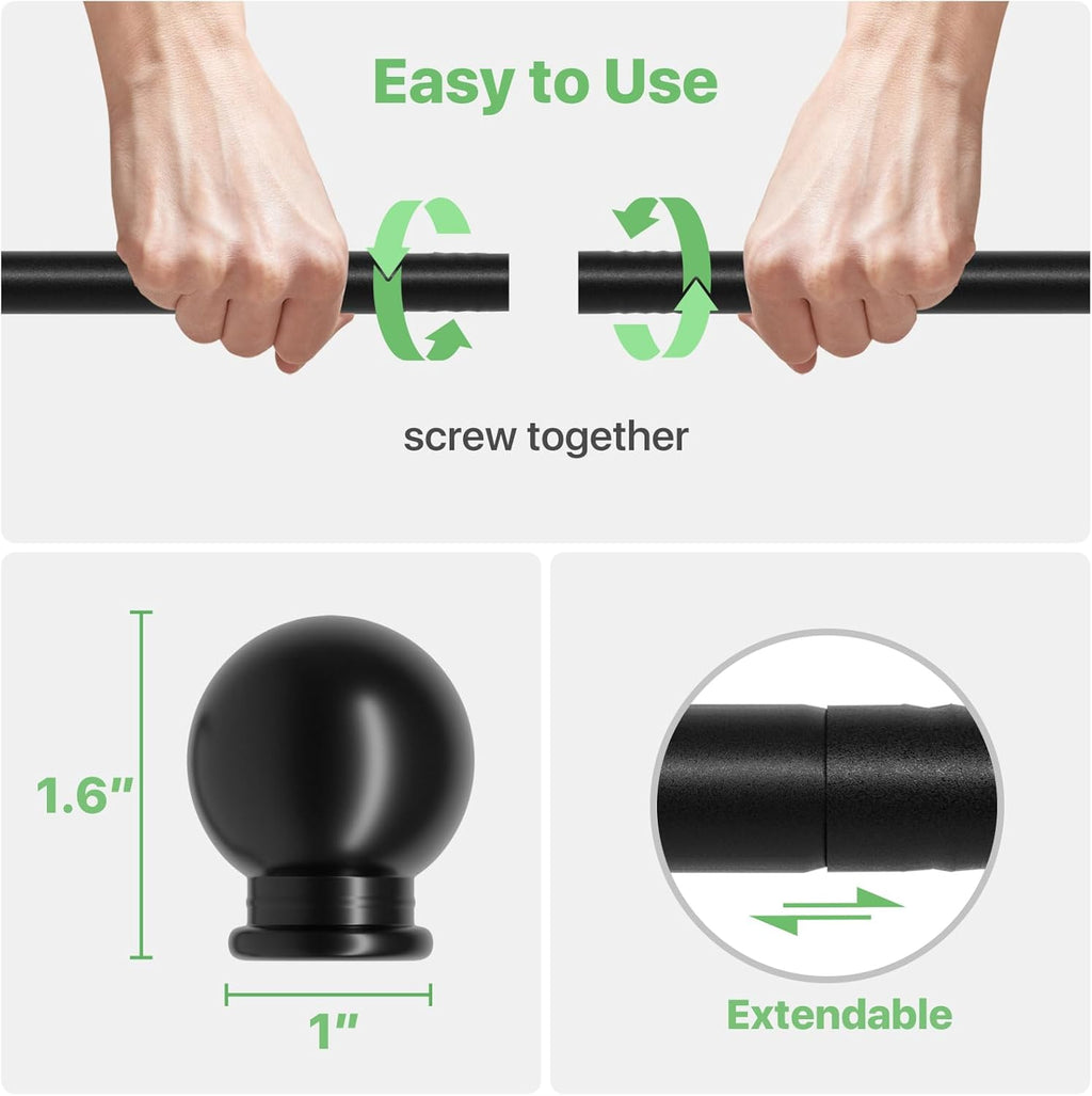 Curtain Rods for Windows 28 to 48 inch, 5/8 inch Black Curtain Rod Set with Brackets, Splicing Adjustable Metal Drapery Rod for Bedroom, Kitchen, Living Room, Matte Black
