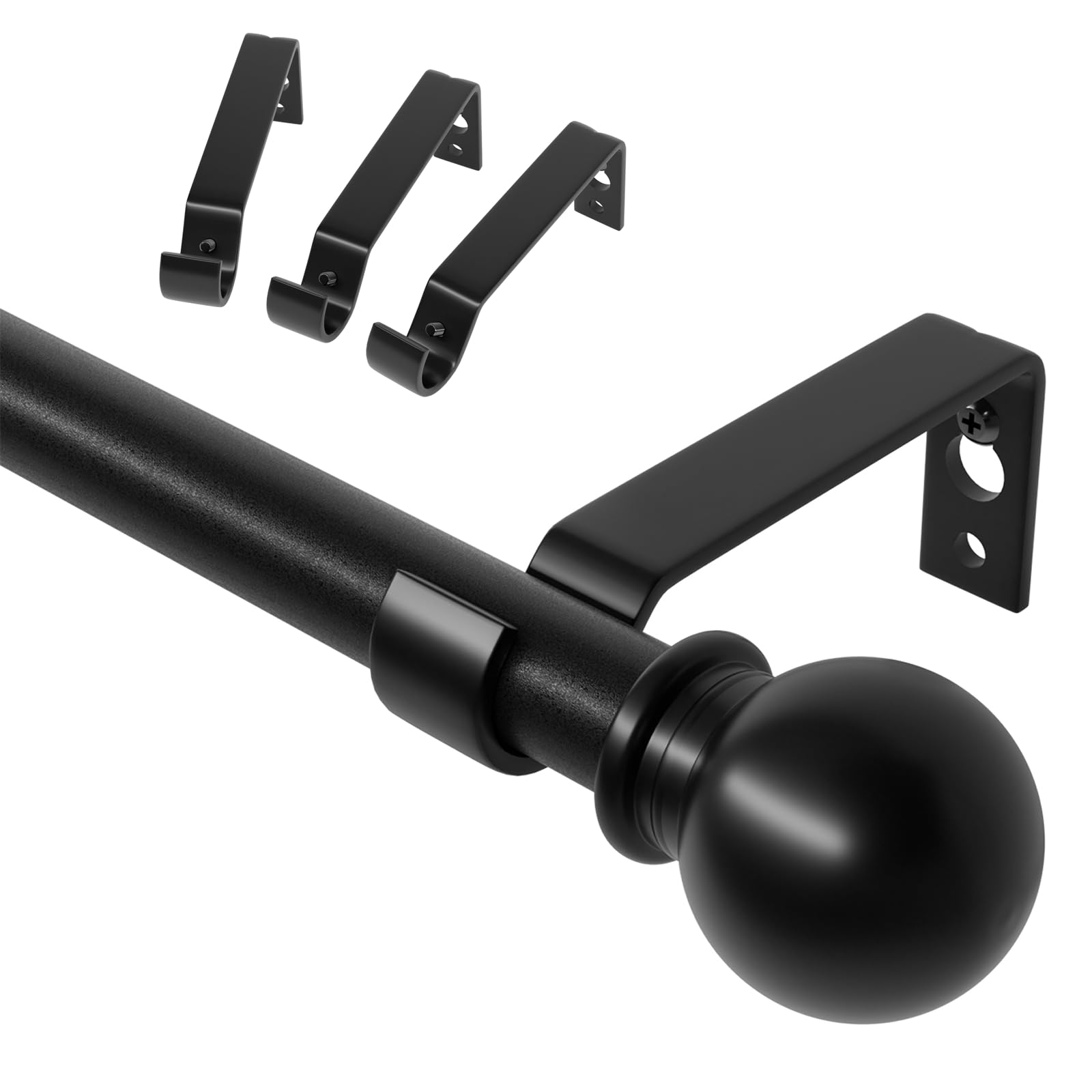 Curtain Rods for Windows 28 to 48 inch, 5/8 inch Black Curtain Rod Set with Brackets, Splicing Adjustable Metal Drapery Rod for Bedroom, Kitchen, Living Room, Matte Black
