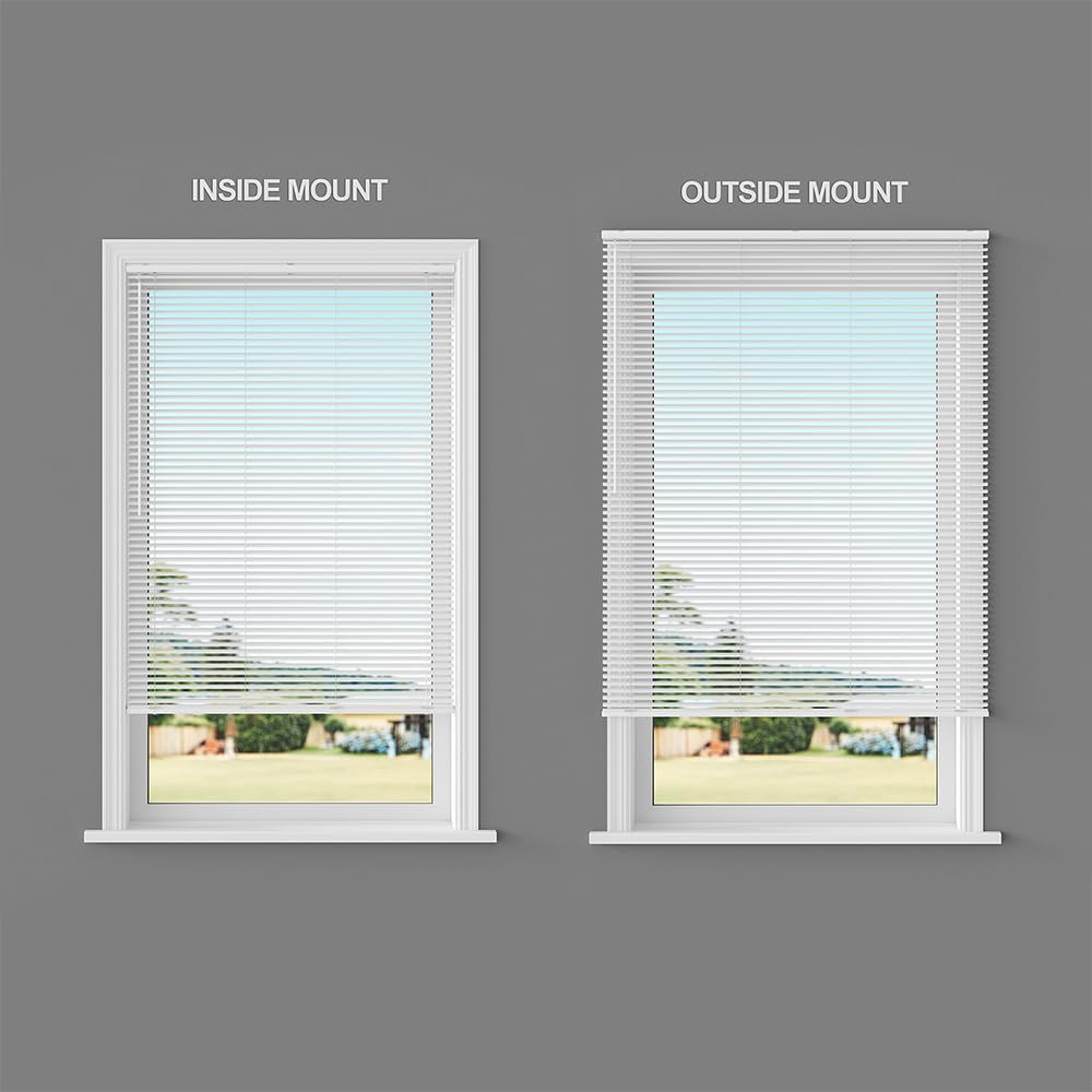 Vinyl Mini Blinds 1-Inch Cordless Light Filtering Blind for Windows - Starting at $15.99 - (Over 400 Custom Sizes) Vinyl Blinds, Mini Blinds, Window Blinds Cordless, White - 24" W x 64" H