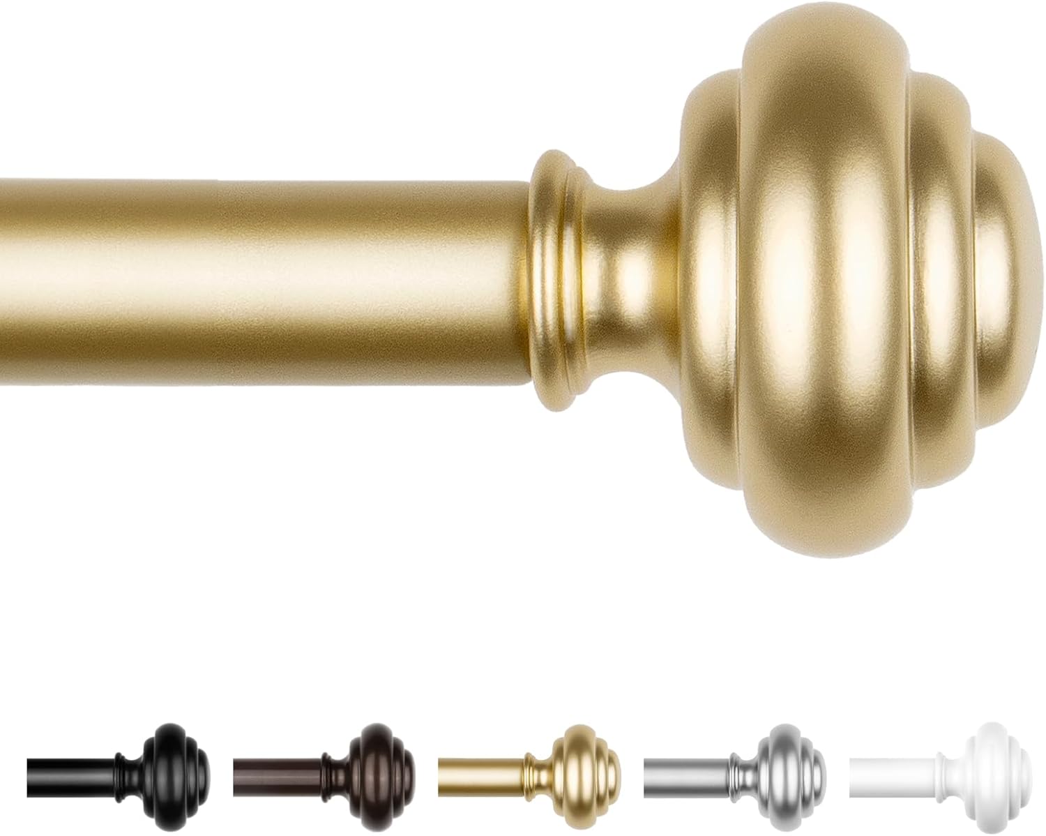 KAMANINA Curtain Rods for Windows 48 to 84 Inches (4-7ft) Heavy Duty Curtain Rods, 7/8 Inch Adjustable Decorative Drapery Rods Set with Modern Finials, Gold