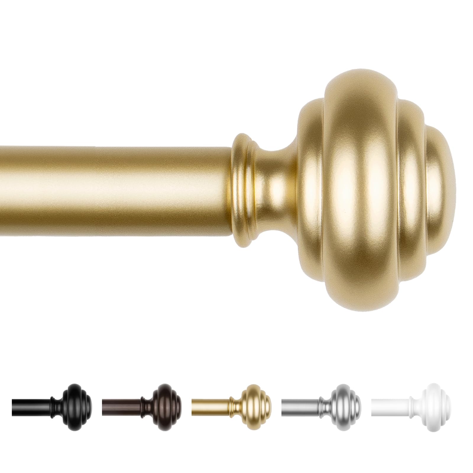 KAMANINA Curtain Rods for Windows 48 to 84 Inches (4-7ft) Heavy Duty Curtain Rods, 7/8 Inch Adjustable Decorative Drapery Rods Set with Modern Finials, Gold