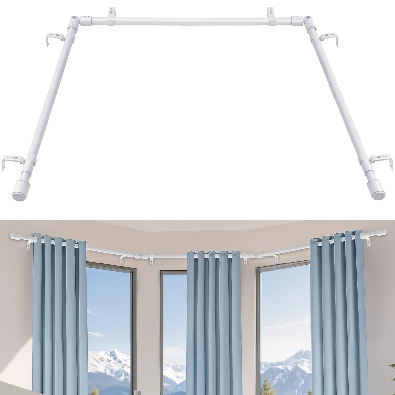 Heavy Duty 1 Inch Corner Curtain Rods Set 30-87 Inch Curtain Rod for Windows L Shaped Curtain Rods Window Curtain Rods Set (Black)