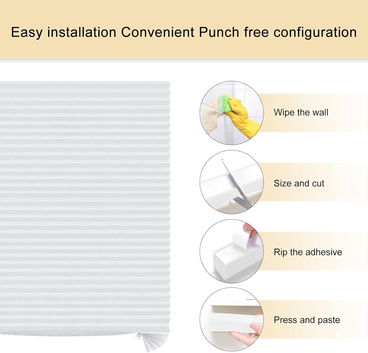 Window Blinds Cordless No Drill Cut to Size Clip On Stick On Self Adhesive Temporary Blinds Pleated Paper Blinds for Windows Doors Shades for Home Nursery Bedroom Kitchen Bathroom