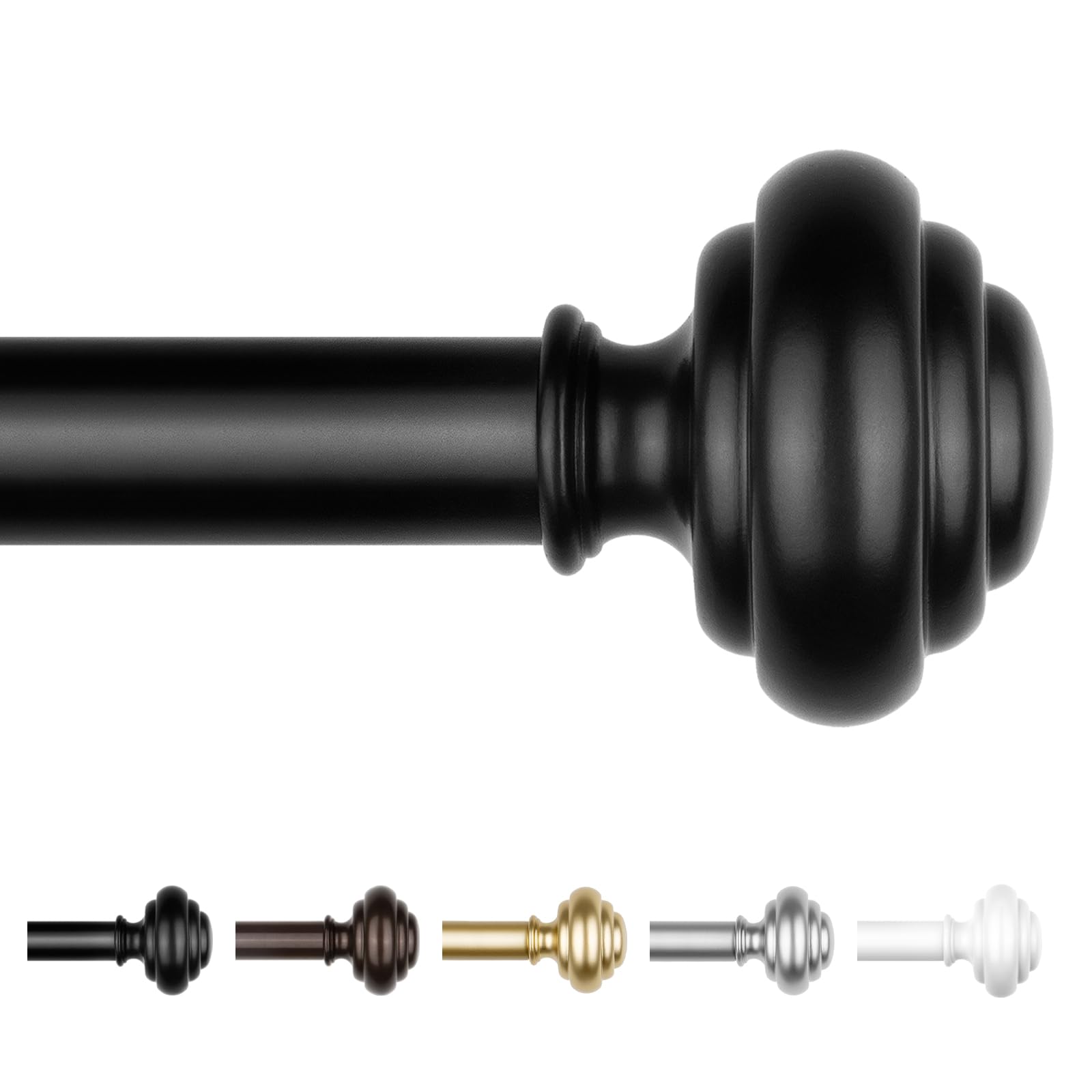KAMANINA Curtain Rods for Windows 48 to 84 Inches (4-7ft) Heavy Duty Curtain Rods, 7/8 Inch Adjustable Decorative Drapery Rods Set with Modern Finials, Gold