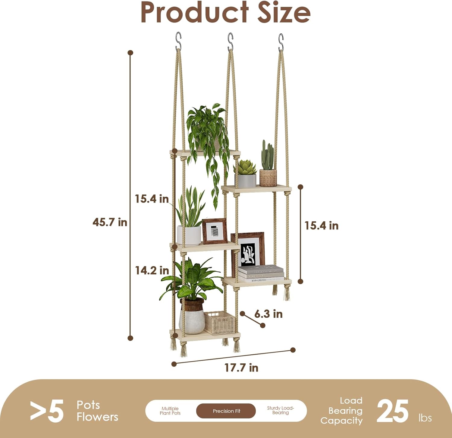 Bamworld Hanging Shelves Plant Hanger Indoor Window Plant Shelves Wood Plant Wall Shelf Window Sill Plant Shelf Indoor Hanging Plant Stand Living Room Decor Garden Boho Decor
