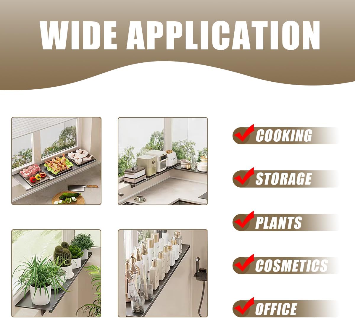 Window Sill Extender Plate, 15.8inch Carbon Steel Storage Shelf, Heavy Duty Countertop Extension Board with Magnetic Base for Kitchen Organization Storage (40x20cm/15.8x7.8in)