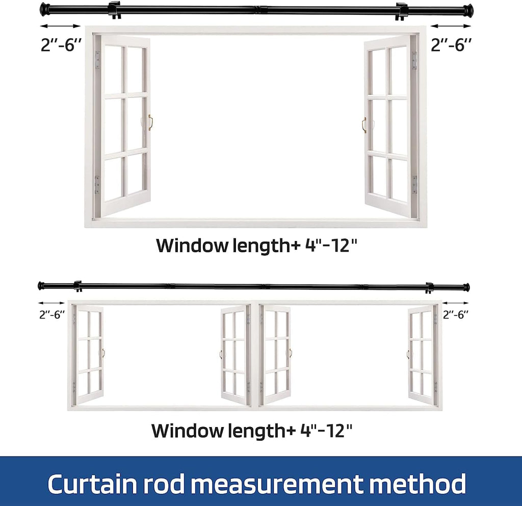 Standard Decorative Window Curtain Rods 30 to 116 Inch,5/8 Inch Diameter Small Curtain Rod Set, Heavy Duty Drapery Rods with Brackets-Black