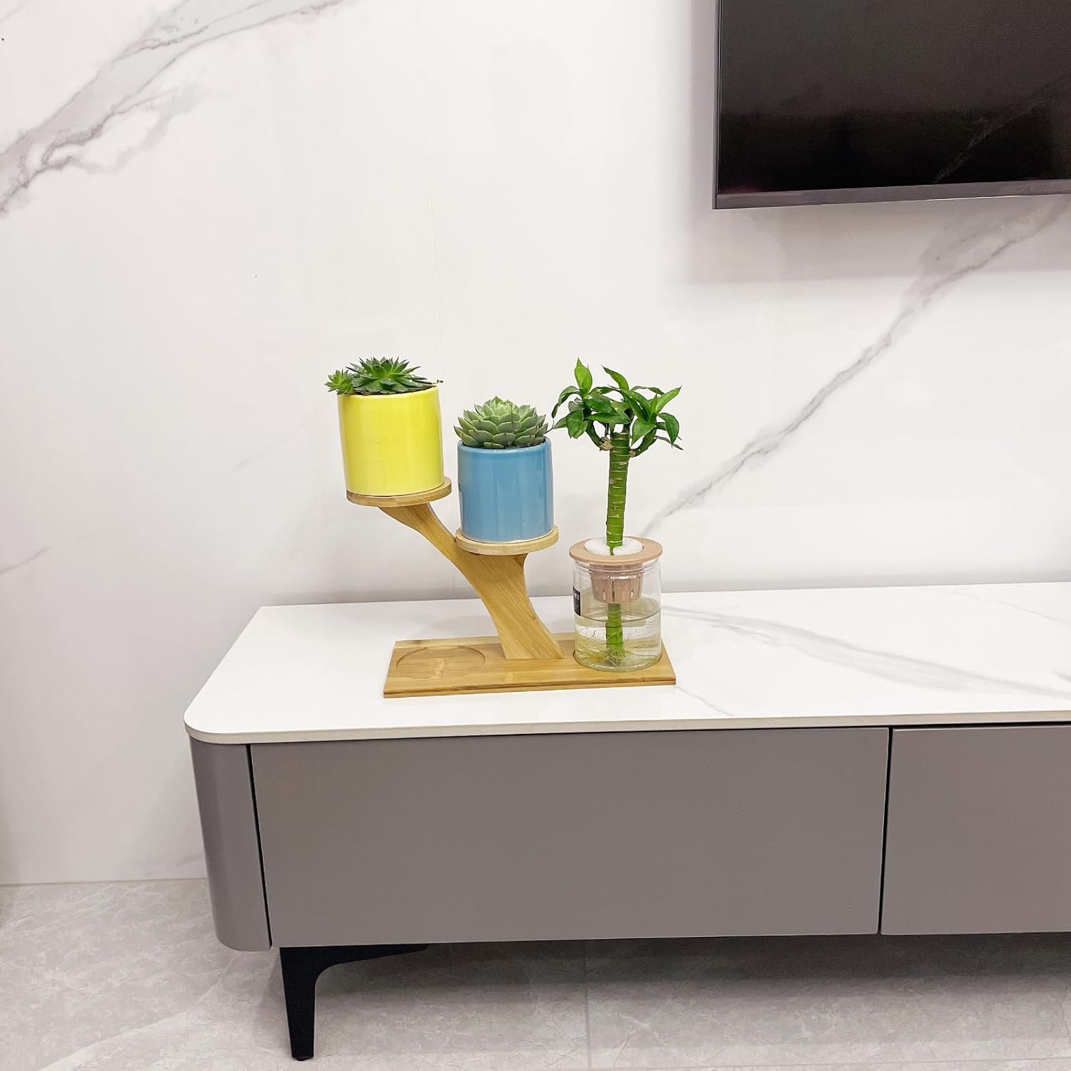 Window Sill Plant Shelf，Desk Desktop Bamboo Plant Stand， Table Succulent Plant Stand for Home, Office, Living Room, Bedroom Decoration