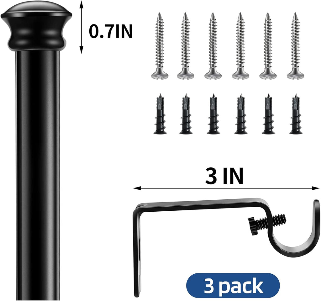 Standard Decorative Window Curtain Rods 30 to 116 Inch,5/8 Inch Diameter Small Curtain Rod Set, Heavy Duty Drapery Rods with Brackets-Black