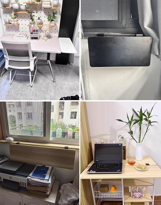 Clamp-on Foldable Window Sill Extension, No Drill Computer Desk Extender Table, Ledge Countertop Board, Detachable Plant Shelf(60x20cm(23 5/8x7 7/8"))