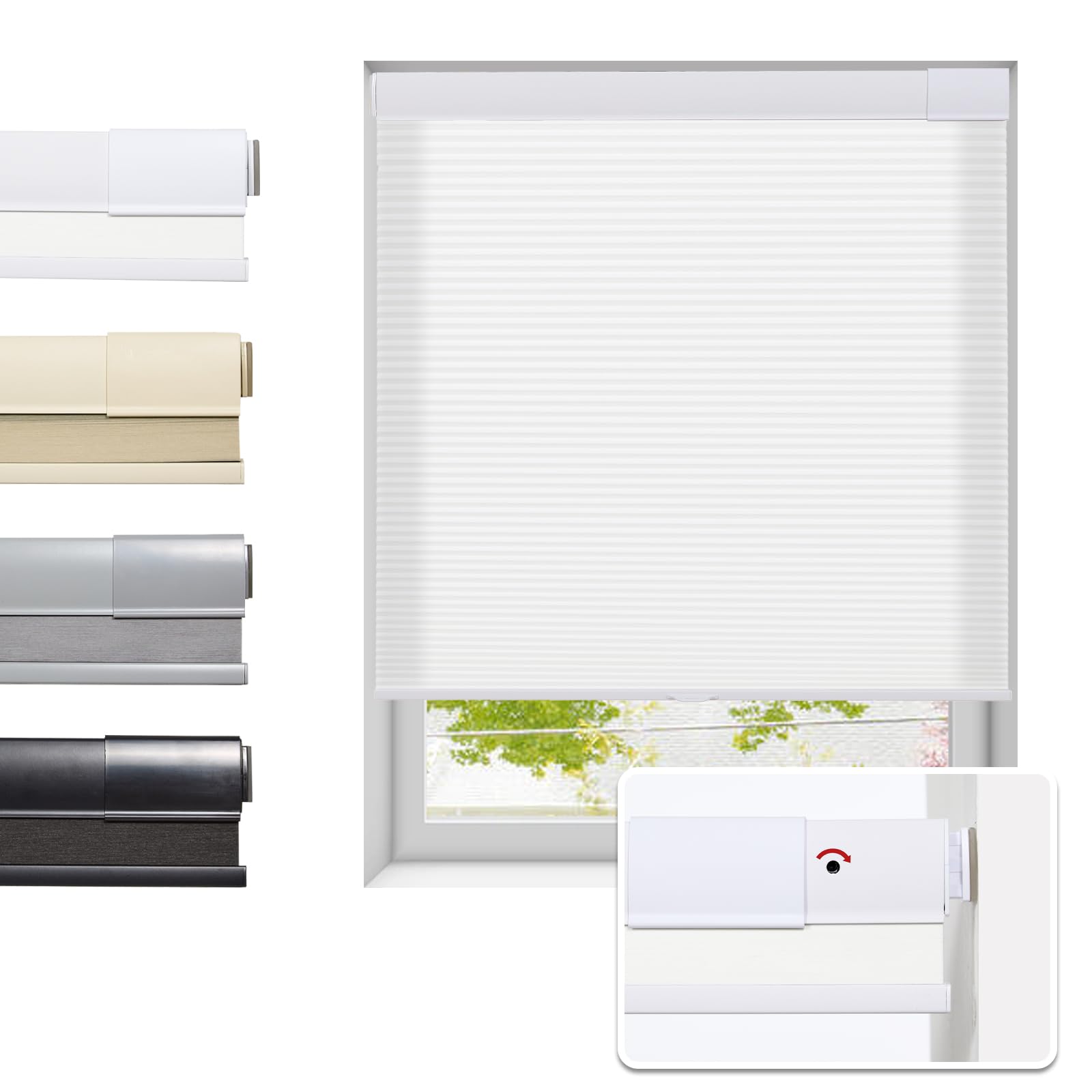 Tonature No Drill Cellular Shades for Indoor Windows, Thermal Insulating & Noise Reducing Honeycomb Blinds, Free Stop Cordless Blackout Shades, Grey, 22" W x 64" H