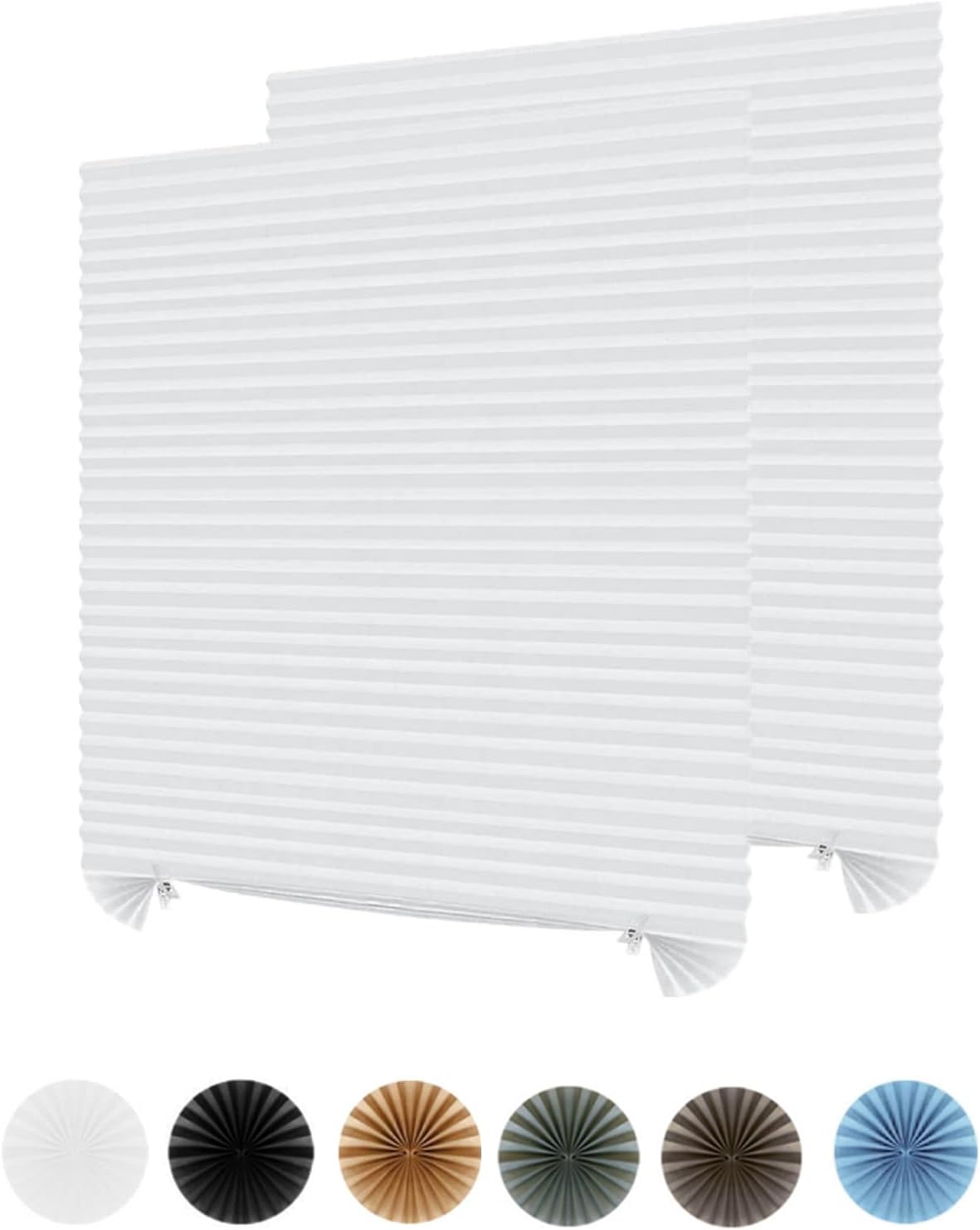 2Pcs Temporary Window Blinds Cordless, Self Adhesive Pleated Paper Blinds Window Shades Blackout Blinds for Windows Doors Non-Woven Fabric No Drill Blinds for Home Office Easy to Cut and Install