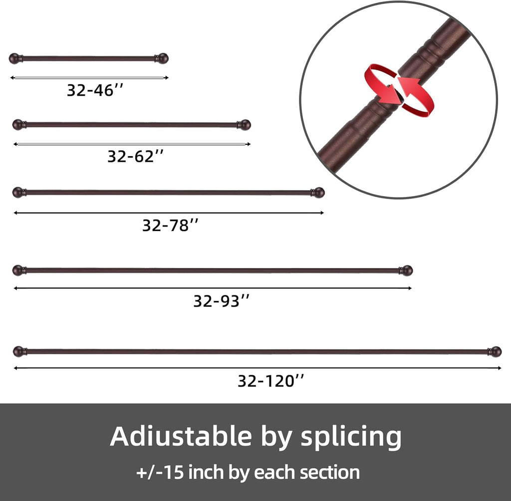 GXOACKJ Curtain Rods for windows 32 to 62 inch,5/8 inch Decorative Curtain Rod Set,Brown Splicing Heavy Duty Metal Curtain Rod with Brackets