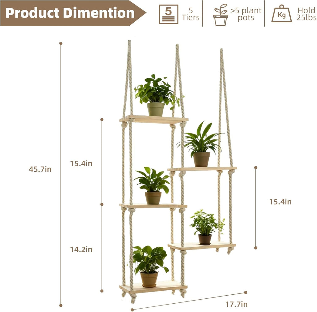Window Plant Shelves for Indoor Plants Plant Shelf Indoor Wall Mounted Hanging Plant Stand with Wooden Shelves for Windowsill Boho Indoor Plant Shelf for Window Sill