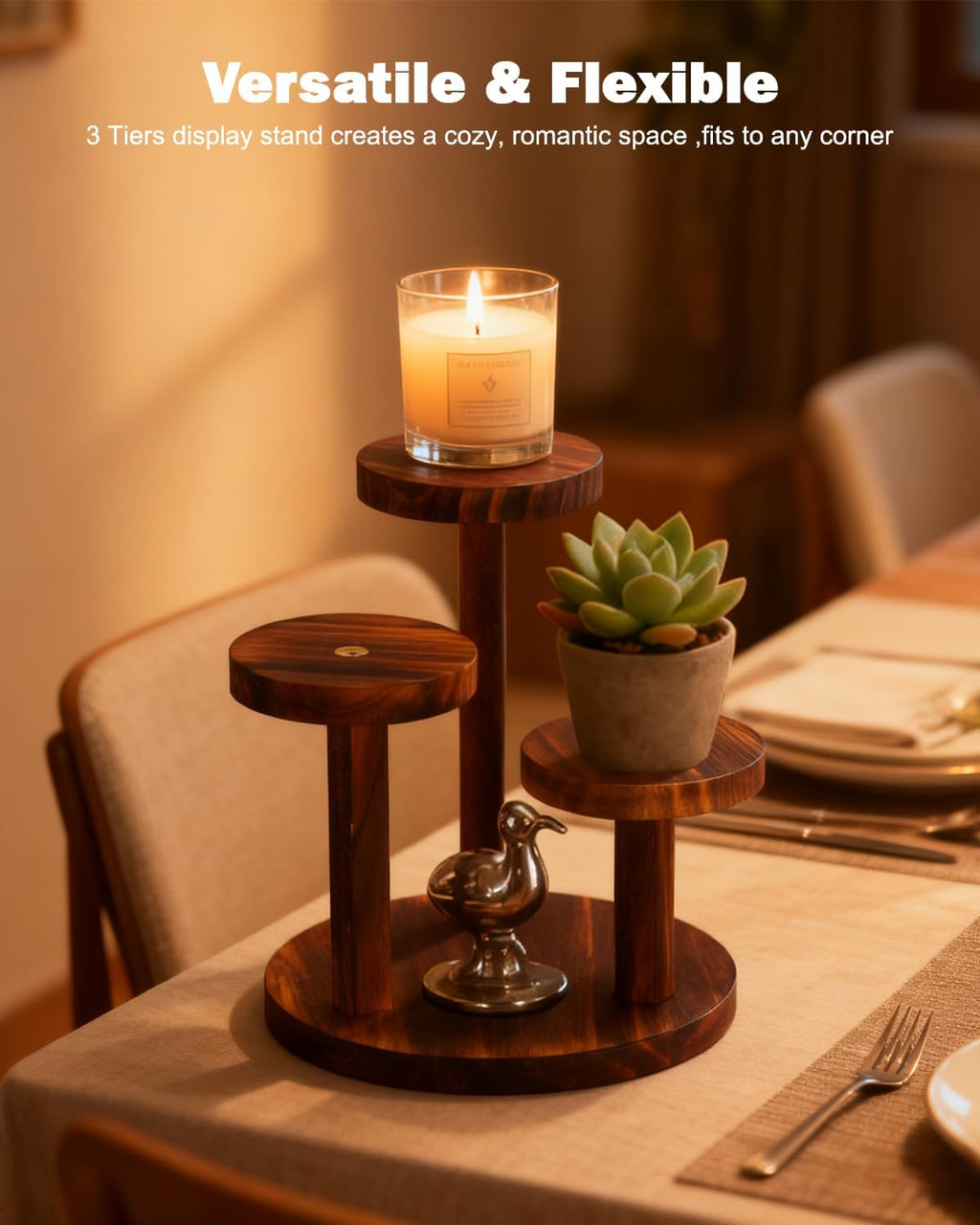3 Tier Table Top Plant Stand Wooden Round,Small Window Sill Plant Shelf Indoor,Mini Desk Flower Succulent Stand Holder Rack,Little Display Stand for Desktop,Windowsill,Countertop,Kitchen,Oil Painting