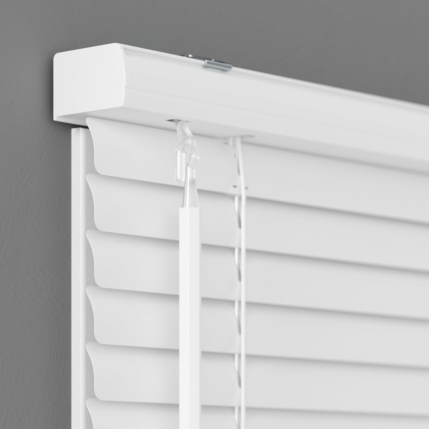 Vinyl Mini Blinds 1-Inch Cordless Light Filtering Blind for Windows - Starting at $15.99 - (Over 400 Custom Sizes) Vinyl Blinds, Mini Blinds, Window Blinds Cordless, White - 24" W x 64" H