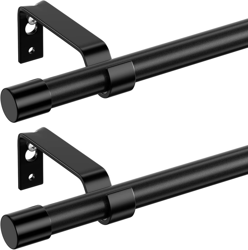 Black Curtain Rods Set of 2, Adjustable 28-48 inch Curtain Rod Set for Windows, 5/8" Diameter Metal Drapery Rod for Bedroom, Kitchen, Heavy Duty Curtain Rods 2 Pack