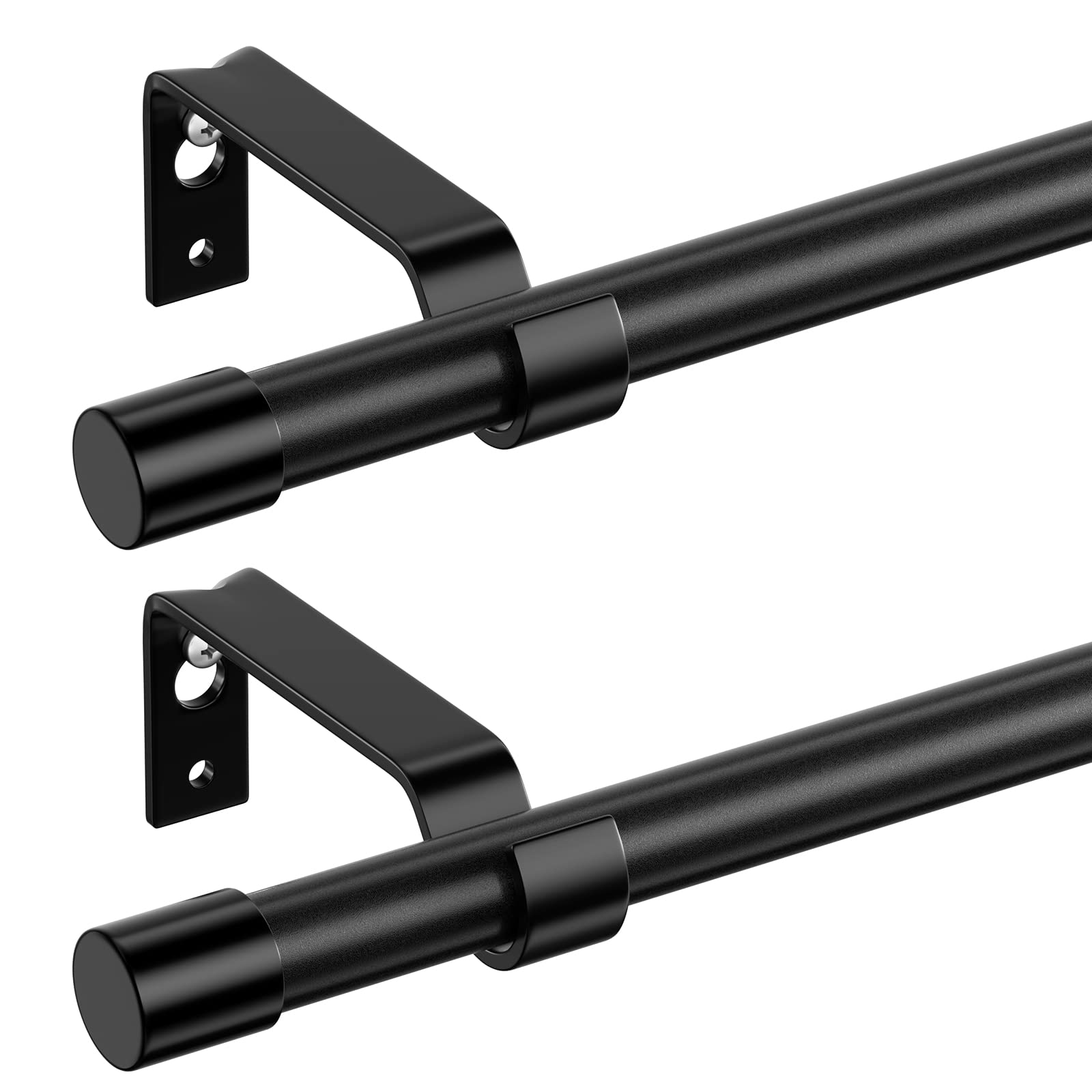 Black Curtain Rods Set of 2, Adjustable 28-48 inch Curtain Rod Set for Windows, 5/8" Diameter Metal Drapery Rod for Bedroom, Kitchen, Heavy Duty Curtain Rods 2 Pack
