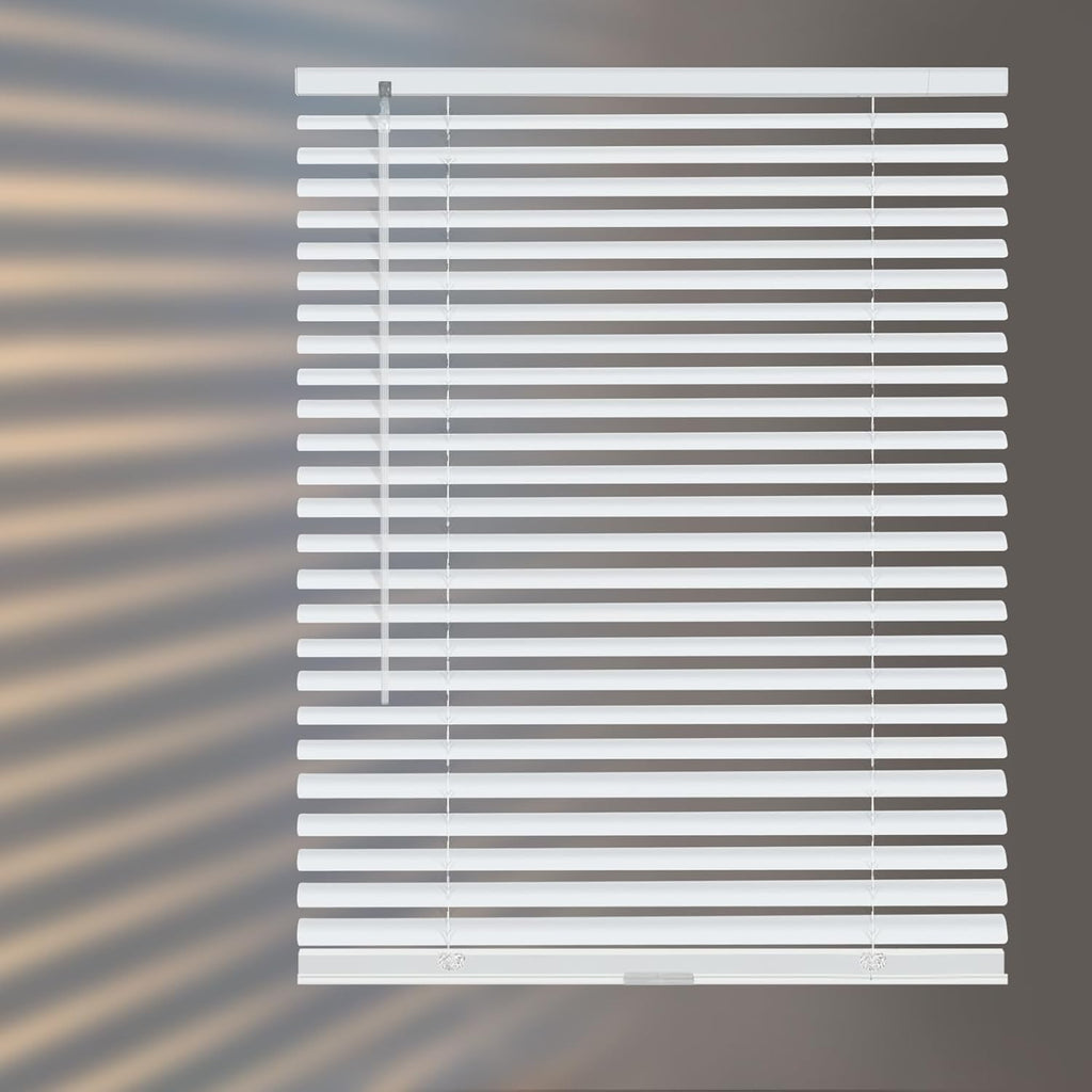 Aluminum Mini Blinds for Windows Cordless Horizontal Window Shades for Light Adjustment, Metal Venetian Blinds Waterproof for Bedroom, Bathroom, 18" W x 64" H, White
