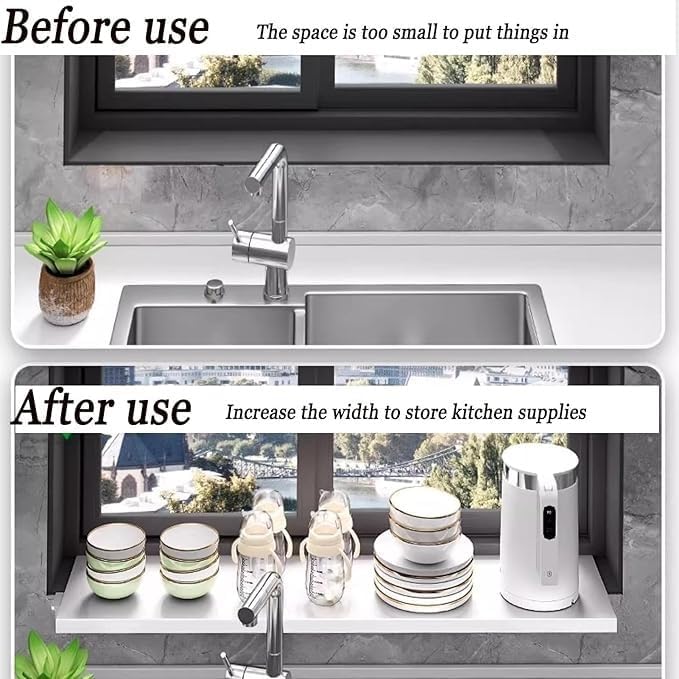 Window Sill Extender Carbon Steel Ledge Plant Shelf Countertop Extension Board With Magnetic Base For Kitchen, Bathroom Office Organization