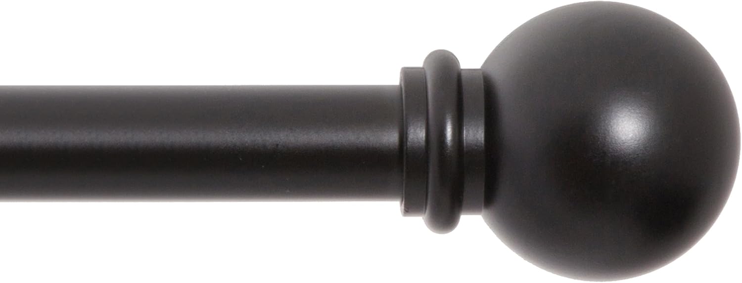 Kenney Chelsea Ball End Window Curtain Rod, Adjustable Curtain Rod for Windows 28 to 48 Inches, Extendable Curtain Rod Set, Black Curtain Rod