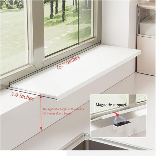 15.7 in Window Sill Extender Plate Carbon Steel Storage Shelf, No Punching,for Kitchen Office Bathroom (Off White, 15.7X7.8 in)