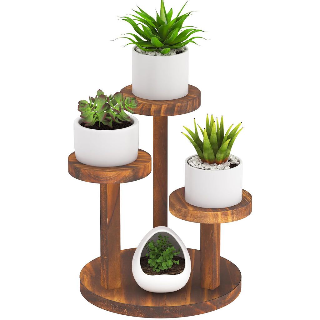 3 Tier Table Top Plant Stand Wooden Round,Small Window Sill Plant Shelf Indoor,Mini Desk Flower Succulent Stand Holder Rack,Little Display Stand for Desktop,Windowsill,Countertop,Kitchen,Oil Painting