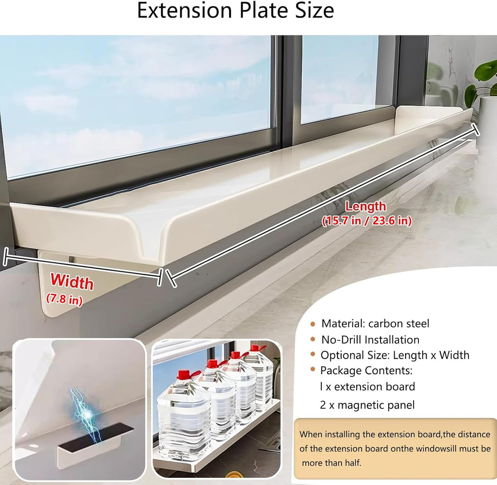 Window Sill Extender Shelf - 23.6"x5.9" Over Sink Countertop Extender, Space Saving Kitchen Window Shelf for Dishes, Plants, Kitchen Organizer, No-Drill Installation (23.6x5.9in/60x20cm)