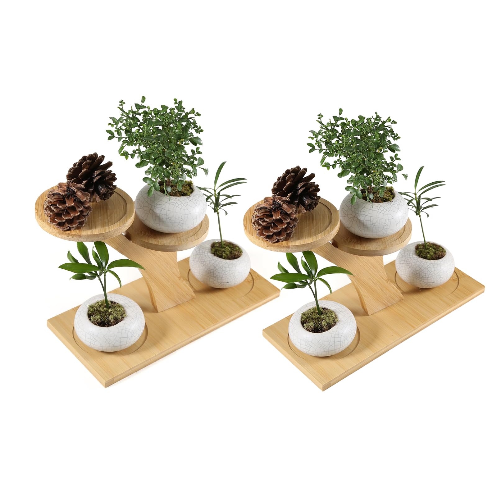 Window Sill Plant Shelf，Desk Desktop Bamboo Plant Stand， Table Succulent Plant Stand for Home, Office, Living Room, Bedroom Decoration