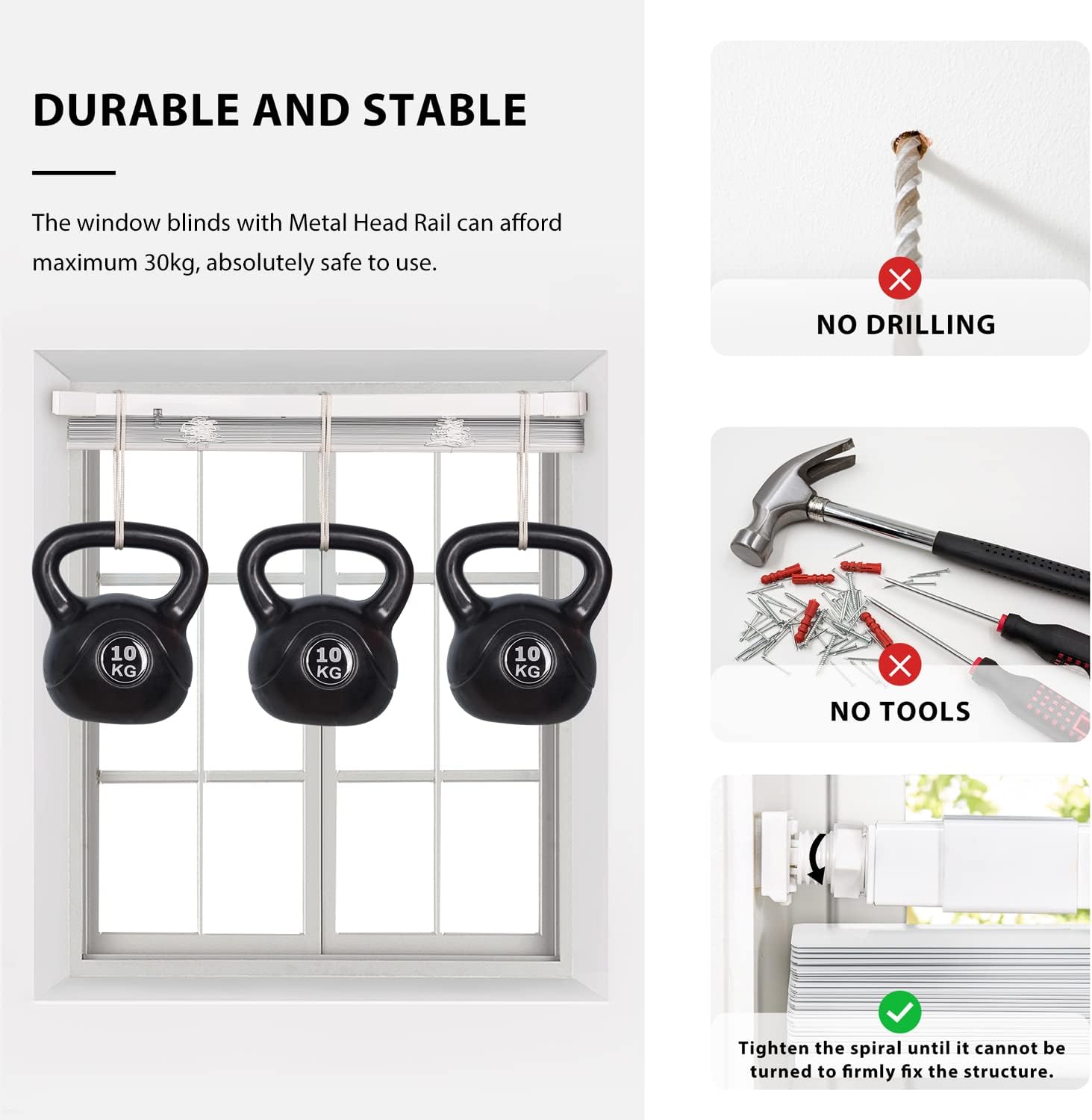 LazBlinds No Tools No Drill 1" Vinyl Mini Blinds, Cordless Blinds for Windows, Light Filtering Horizontal Window Blinds & Shades, 23" W x 36" H, White