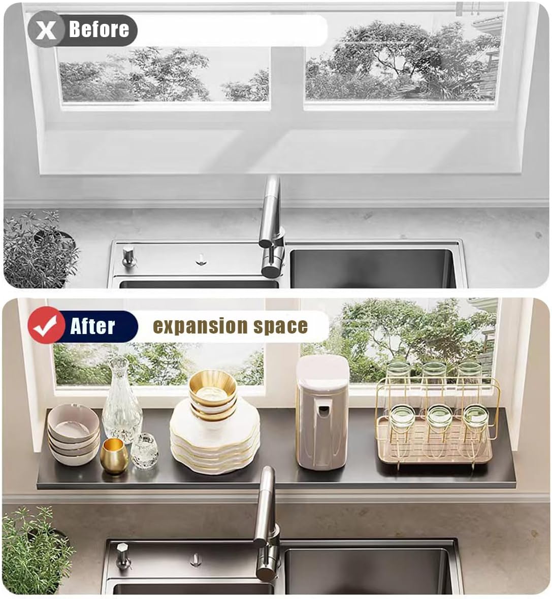 Window Sill Extender Plate, 15.8inch Carbon Steel Storage Shelf, Heavy Duty Countertop Extension Board with Magnetic Base for Kitchen Organization Storage (40x20cm/15.8x7.8in)